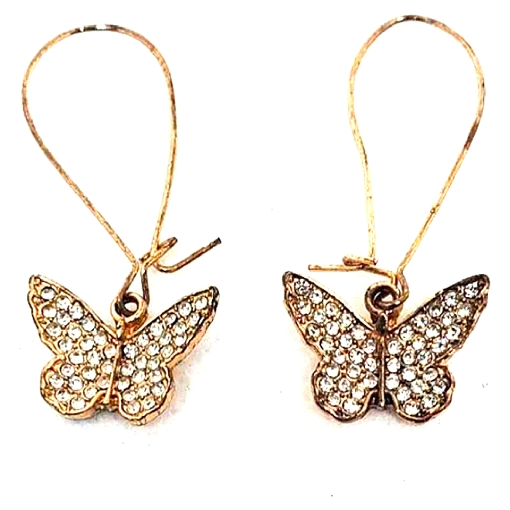 Butterfly Earrings Gold Dangle Rhinestone crystal Fashion Nova Jewelry NEW NWT